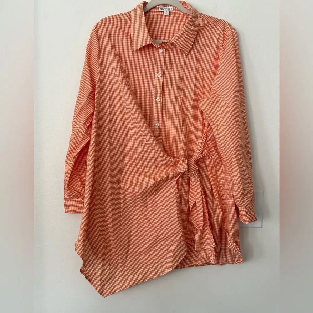 Spanner Checkered Front Tunic Blouse L